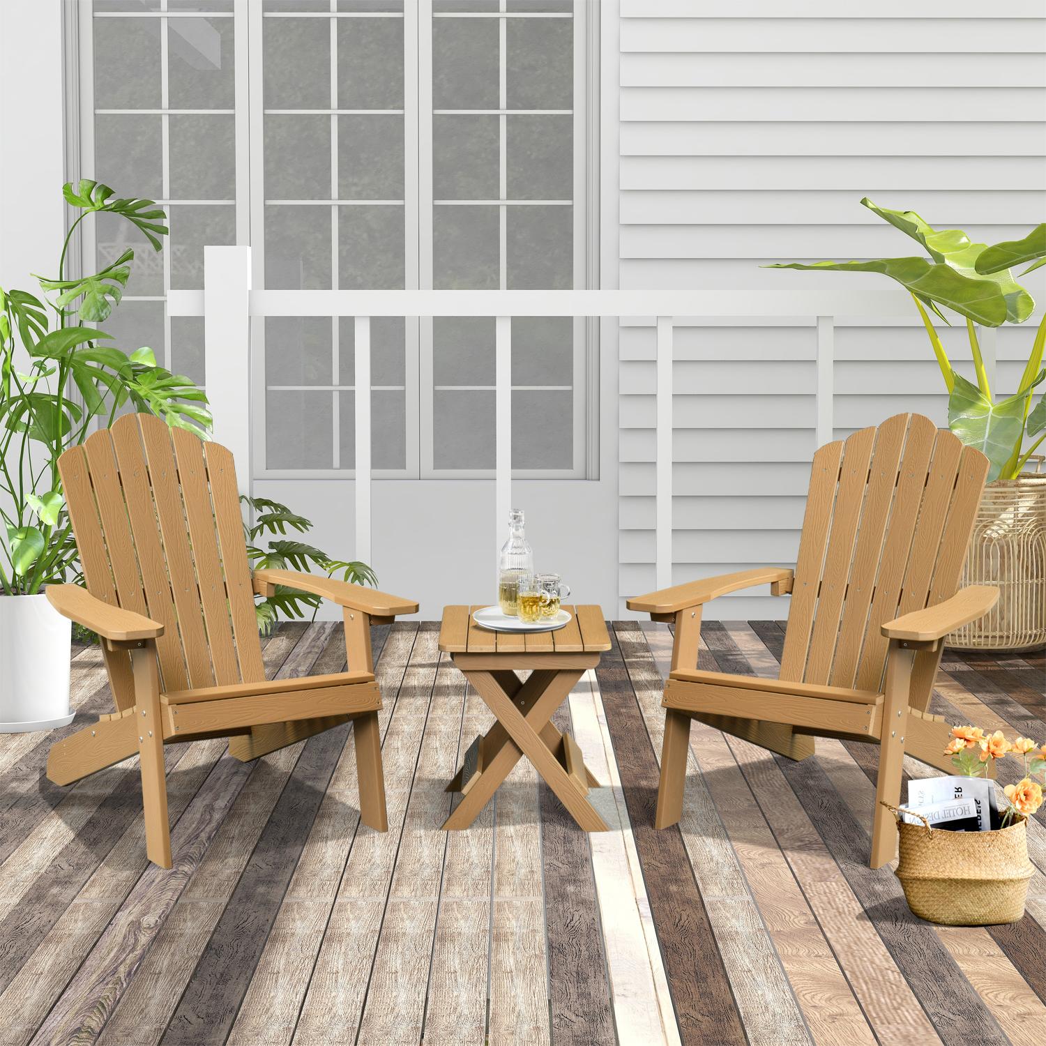 ALLWEX Outdoor Adirondack Chair & Side Table Set, HDPE Weather-Resistant High-Back Armchair, Folding Table with Wood Grain Finish for Garden, Deck