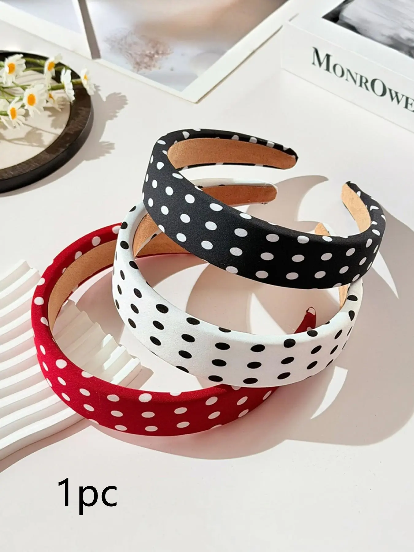 Ladies' sweet polka dot headband, fashionable black and white contrasting design, small and fresh, soft material, high elasticity suitable for all head shapes, campus, parties, fashionable and casual women's accessories, Stretchy Headbands
