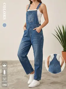 Women's Loose Straight Leg Denim Overalls, Vintage Workwear Style, Casual All-Season Wear, Perfect for Daily and Friends Gatherings