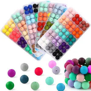 60pcs Silicone Beads 15mm Round Silicone Beads for Keychains, Bulk Supply DIY Mix Beads Beads Set DIY Handmade Bracelets Necklaces, Craft Supplies Durable Beads