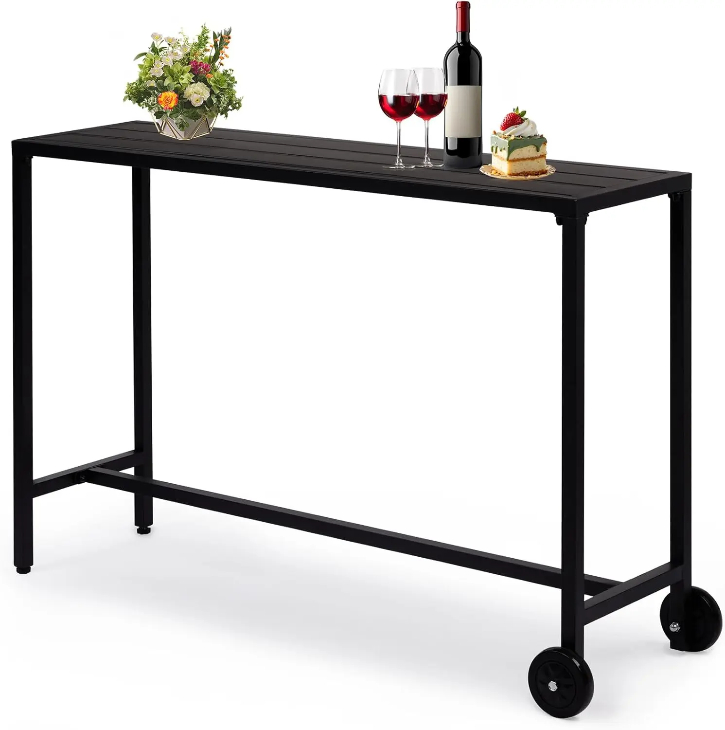 Outdoor Bar Table, 37" Height Patio Pub Table with Waterproof Frame and Adjustable Foot for Hot Tub, Patio, Backyard, Balcony, Hallway, Bistro Rectangle, Black