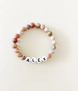 Gender Neutral Name Bracelet with Masculine Beads and Warm Cool Tones on Elastic String for Boys and Girls