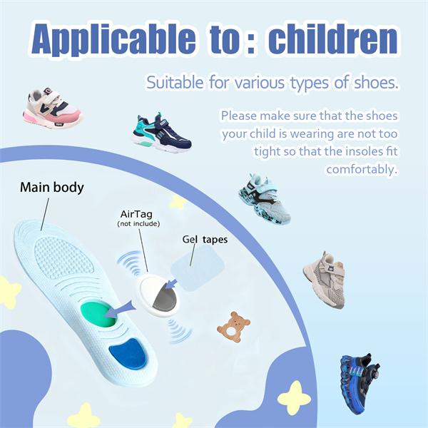 Kids Insoles Compatible with AirTag Arch Support Shoe Inserts for Children Soft Cushion Insoles with Hidden Tracking Holder, Anti-Lost Tracker Case