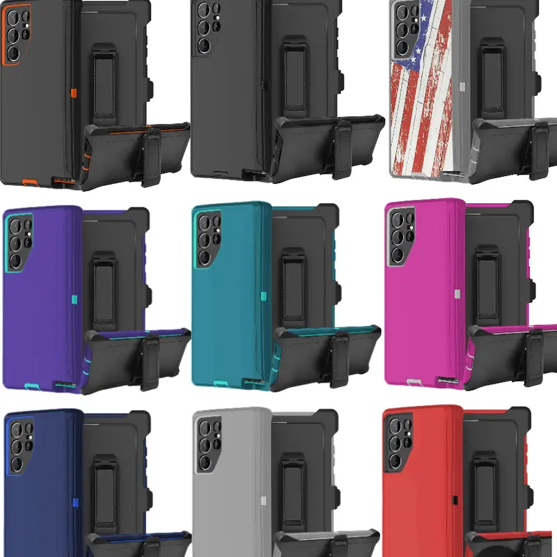 Rugged Defender Case For Samsung Galaxy S24 / S24+ / S24 Ultra / Shockproof Heavyduty Protection cover With Belt Clip Phonecase Protective Casing Cover Protector