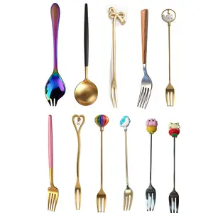 11pcs Multi-Style Fork 7.5 Inch Fork, Stainless Steel Forks,Heavy-duty, Gold Pink Color Forks, Penguin Fork,Wood Big Fork,Bow Small Fork,Design Fork,Pet Fork,Easily Use Or Restaurants for School dorm & Apartment,Hotel & Airbnb Supplies