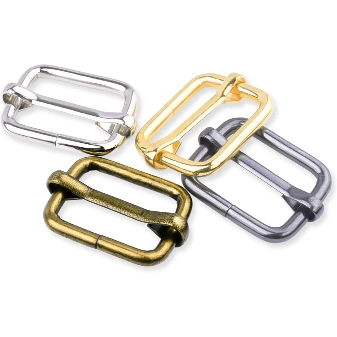 25-Pack 1-Inch Metal Adjustable Tri-Glide Rectangle Buckles - Gold, Bronze, Gun-Black Mixed Bag Hardware with Easy Adjustment for Suspenders, Backpack Straps, Purse Making Supplies