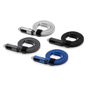 Nylon Braided 2-in-1 PD Cable, 3A Fast Charging Type-C Cord with LED Display, Multi Functional Wire for Charging and Data Transfer with Headsets and Computers