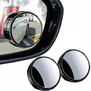LMMAKE 2Pcs Blind Spot Mirror Round Convex Car Side Mirror 360-Degree Adjustable Wide Angle Rearview with HD Glass Suction Cup Design Black Waterproof Anti-Fog