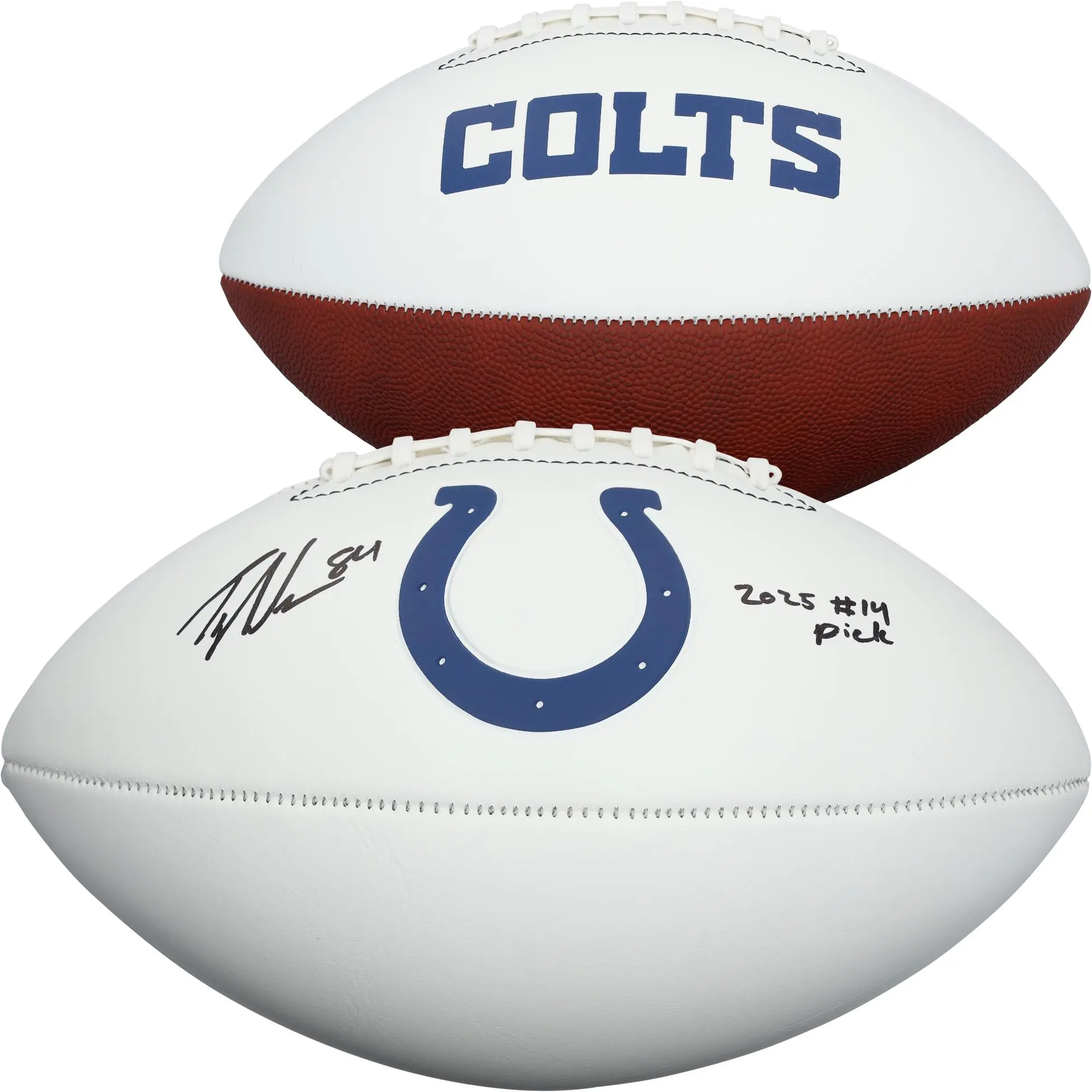 Tyler Warren Indianapolis Colts Autographed Franklin White Panel Football with "2025 #14 Pick" Inscription - Fanatics Authentic Certified