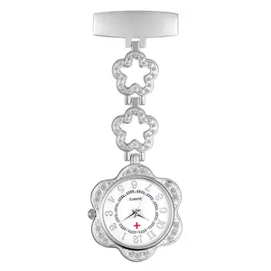 OIDEA Personalized Nurse Watch Full Rhinestone Diamond Case Petal-Shaped Band Arabic Numeral Dial, Custom Name Silver Tone 1ATM