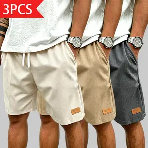 Menswear 3-Pack Men’s Waffle-Textured Comfy Shorts, Loose Straight Cut, Elastic Waistband with Drawstring, Breathable Skin-Friendly, Versatile Summer Everyday Wear with Multiple Color Options