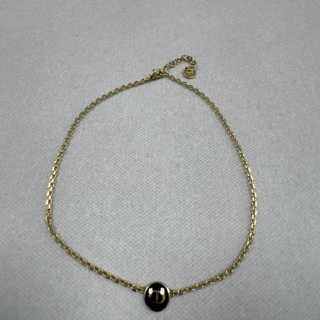 Pre-owned Dior Petit CD Necklace Gold Finish Metal Black Lacquer CD Logo Pendant