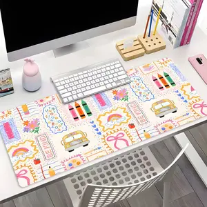 Back to School Bus Crayon Large Gaming Mouse Pad,Cute Doodle Desktop Decoration Protection Pad,Rubber Non-slip Lock Edge Work Pad,Multi-size Mouse Pad Suitable for Laptop,Desktop Games, Work, Office Desk Accessories, Good Gift for Boys,Girls