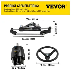 fathersdaygift VEVOR Hydraulic Outboard Steering Kit 300HP, Hydraulic Steering Kit Helm Pump, Hydraulic Boat Steering Kit with 22 Feet Hydraulic Steering Hose for Boat Steering System
