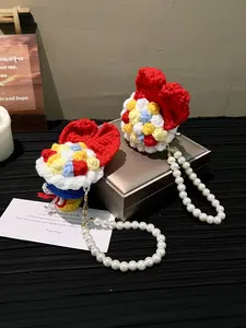 New Mini Finished Handheld Bouquet Keychain Creative Yarn Woven Rose Bouquet Pendant Small Gift Bag Charm
