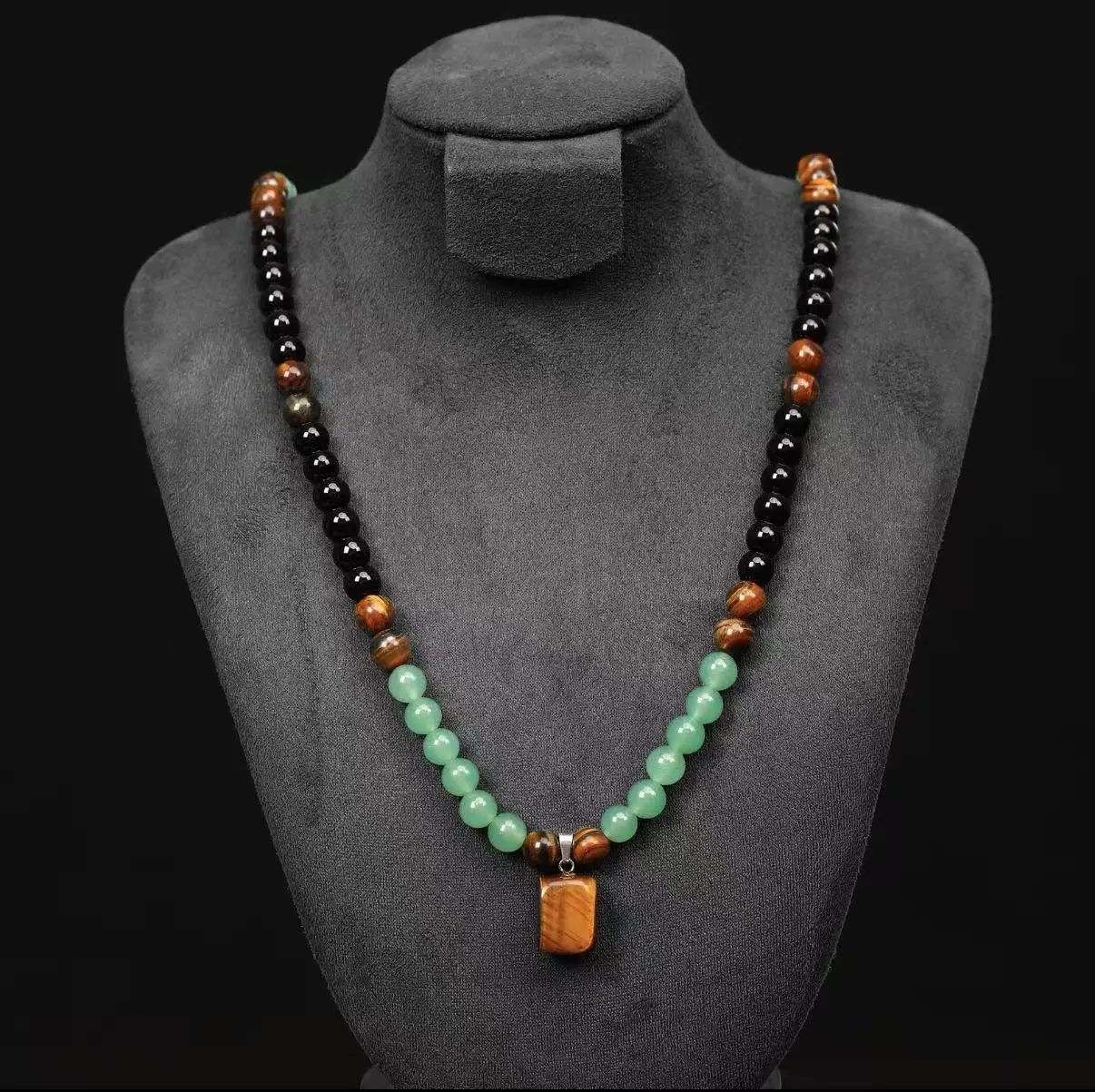 Unisex Crystals Healing Gem Necklace - Green Aventurine & Tiger Eye Fashion Pendants, 69cm Long Pendants Necklaces, Elegant Exquisite Casual Wear Spiritual Jewelry, Anniversary Meaningful Gifts, Ideal Gift