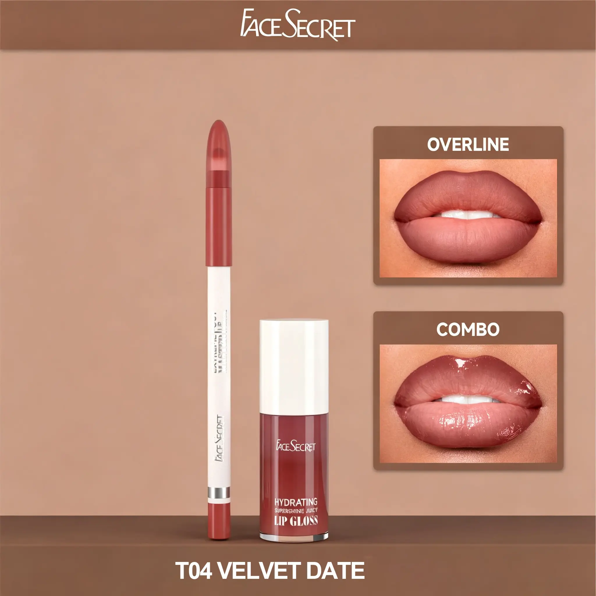 Viral Everyday Nude Lip Combo | 2Pcs Matte Lip Liner & Juicy Lip Gloss Set | 3D Plumping Glass Shine Finish Lip Kit