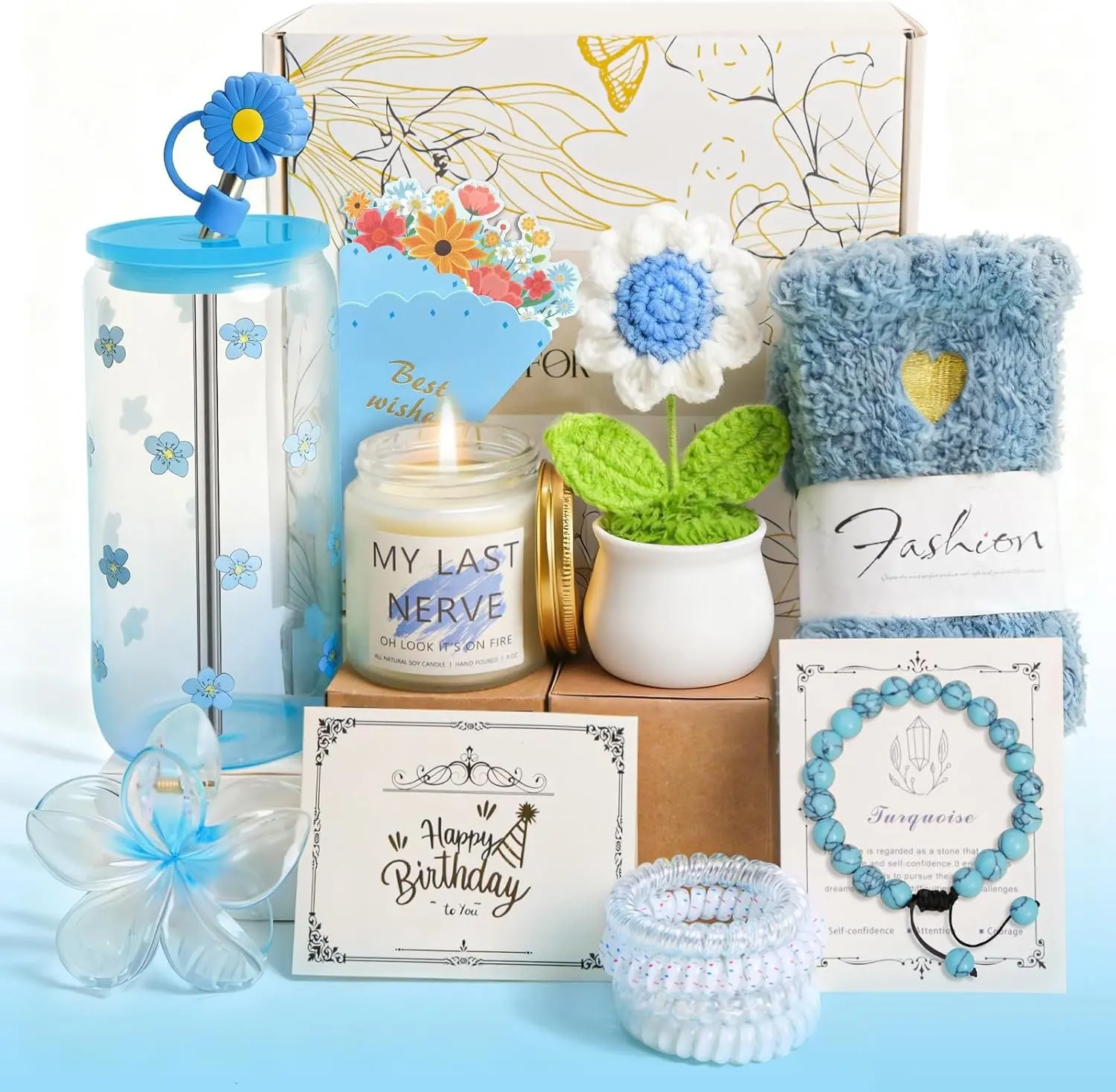 Birthday Gifts for Women Teen Girls, Unique Happy Graduation Gift Baskets for Her, Thank You Teacher Self Care Get Well Present Set,14pcs Cute Teenage Box for Friend Sister Coworker(Blue)