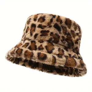 1pc Winter Warm Leopard Print Fisherman Hat, Suitable for Both Men and Women's Outdoor Sports and Bucket Hats