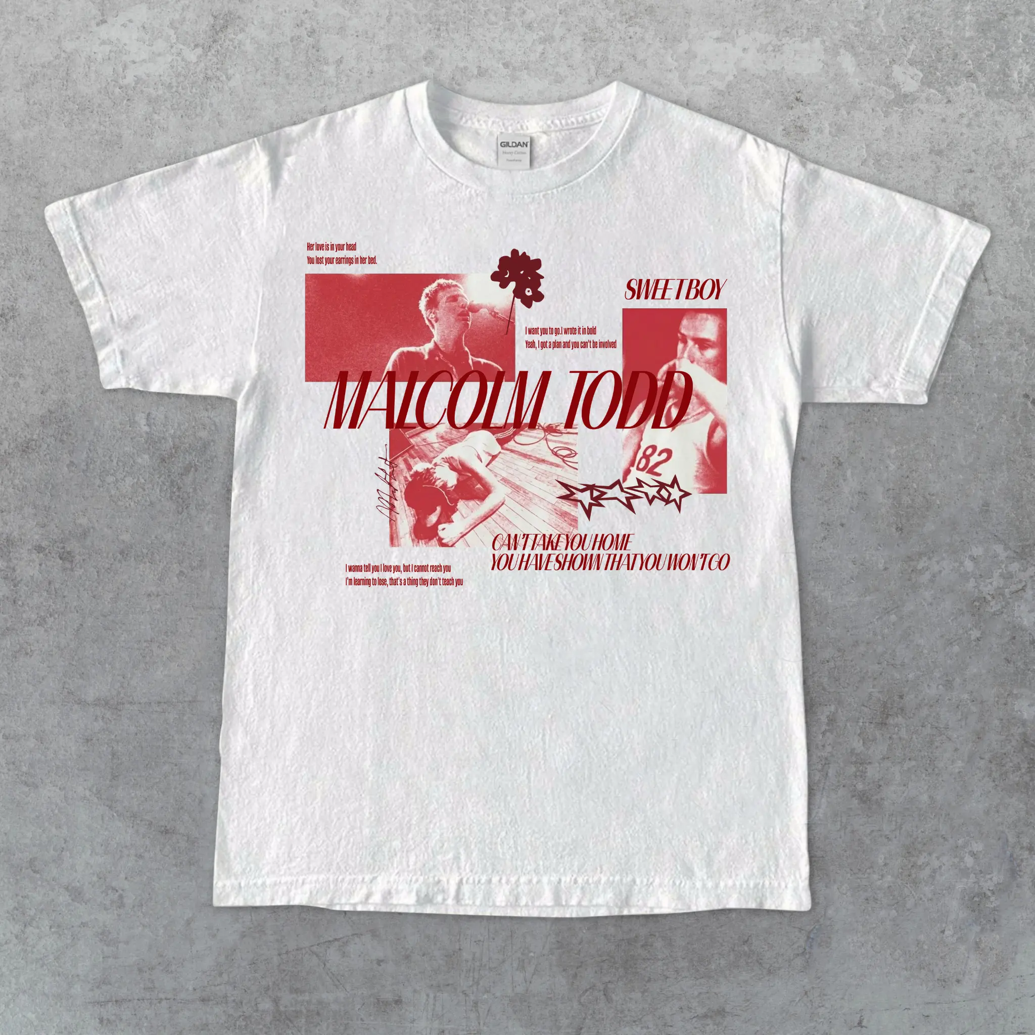 Malcolm Todd Inspired Indie Pop Collage Shirt Red Lyric Graphic Tee Unisex Gift for Fans