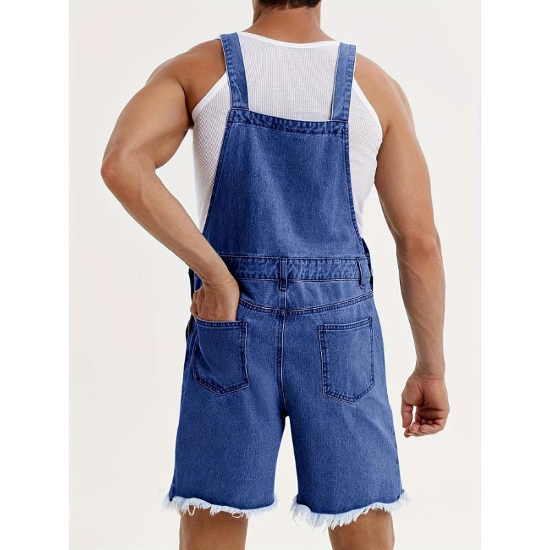 Mens Loose Fit Denim Romper Shorts - Stylish Bib Overall Design, Casual Walkshorts with Button Pockets, Comfortable Summer Jumpsuit for Outdoor Activities Perfect Vacation, Beach, or Daily Wear Cotton Menswear
