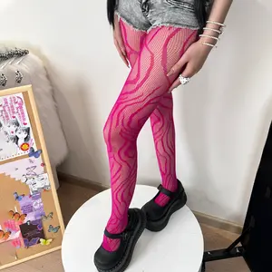 Y2k Fashion Gothic Flower Hollow Out Sexy Pantyhose Women Fishnet Wine Red Ins Hot Girls JK Tights High Elastic Hipster Leggings