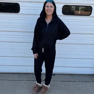 Scuba Half Zip Pullover With Kangaroo Pocket - Black Butter Soft Hoodie for Women