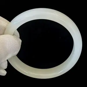 Natural White Jade Bangle Bracelet, About 50 gram, Width 14 mm, Inner Perimeter 7.4-7.9 inch