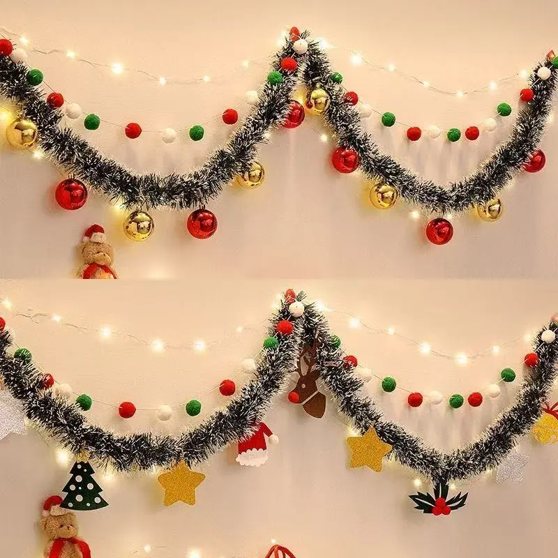 4 Sets of 8-Meter Long Christmas Decorations: Snowflake Strips + Red Balls + Colorful Balls, Lights Included as Gift