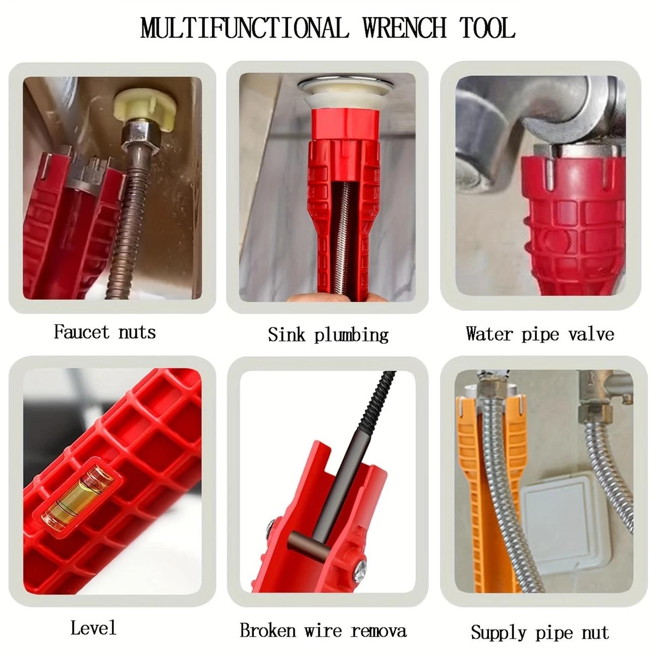 Bathroom-specific basin wrench, 8-in-1 multifunctional loosening tool for sink faucets and water pipes, installation tools multi-functional pipe wrench