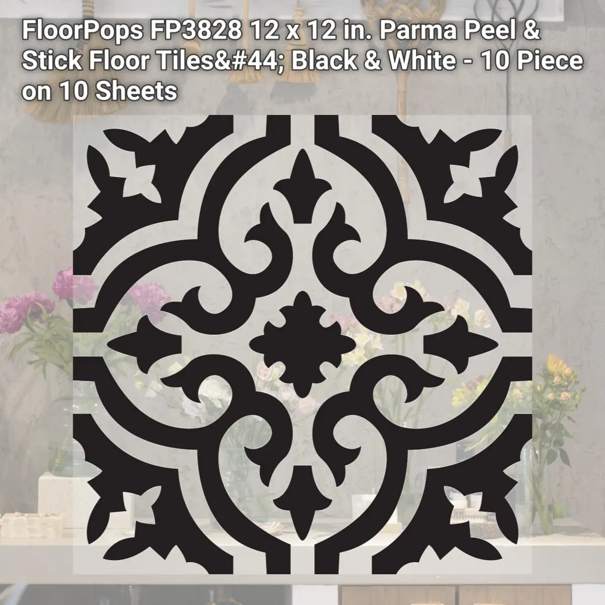 FloorPops FP3828 12 x 12 in. Parma Peel & Stick Floor Tiles, Black ...