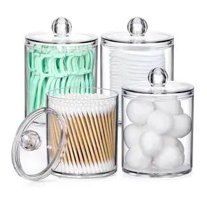 Transparent PS Cotton Swab Holder & Makeup Pad Storage Box with Lid: Cosmetic Sponge, Dental Floss, and Cotton Swab Storage Set