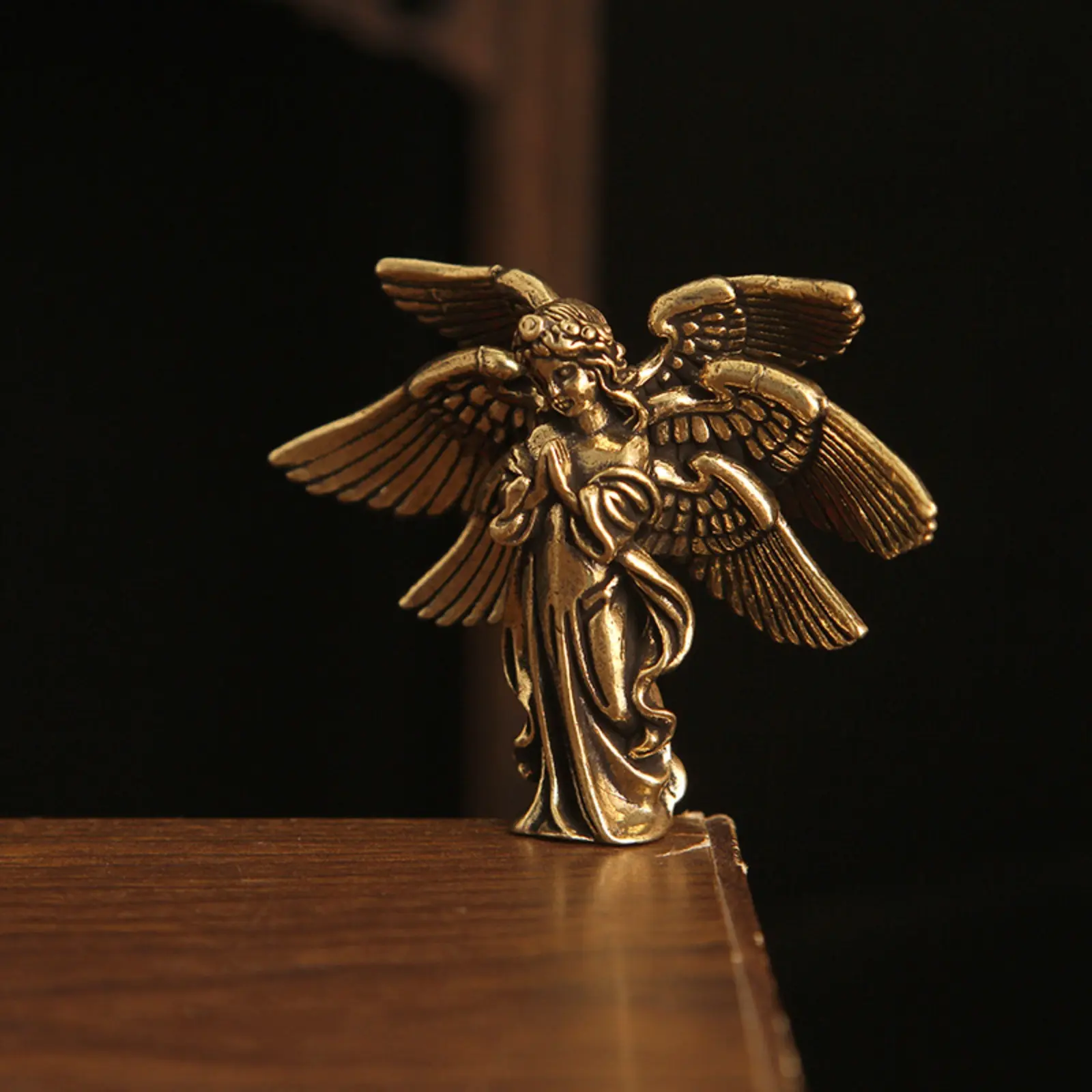 3pc Bronze Finish Cupid Angel Figurine Set - Handmade Artificial Resin Sculpture Art, Unique Guardian Wings Ornaments, Collectible Style Love God Home Decor Statue for Gifting, Floor Display, Angel Figurine Figurines