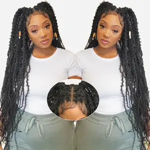 Tangle-Free 36“ Butterfly Boho Style Knotless Box Braided Full Lace Wig, Vibrant Color With Square Top Design,YMSGIRL Unlock Daily Hottest Looks