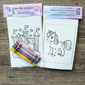 Unicorn Sticker Kits - Color Your Own 6 Adorable Stickers & 4 Crayons for Kids, Birthday Party Favors, Classroom Gifts, Kids Crafts, Art Activity Kits for Kids