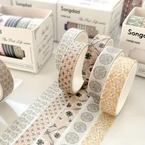 5 Rolls, Passing Water Festival Tape, Boxed Washi Tape, Ins Fresh Simple Daily Hand Account DIY Decorative Sticker Tape, Gift For Students Learning Essential Supplies, Sticker Packs