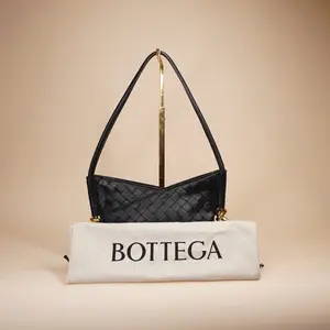 Pre-owned Bottega INTRECCIATO LEATHER Shoulder Bags VENETA Solstice Mini Black Leather Bag
