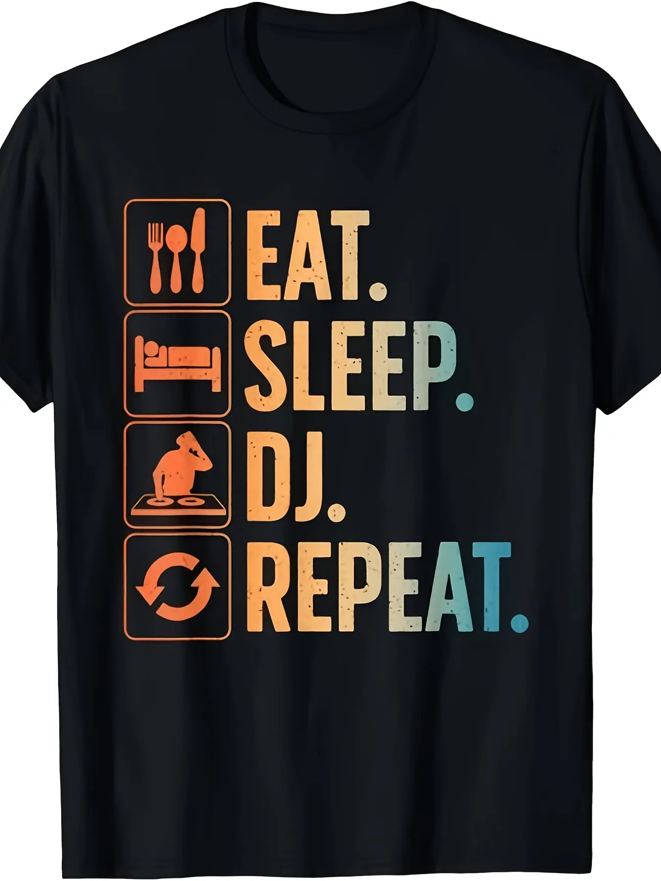 Women's Casual Knit T-Shirt, Menswear Available, Cool DJ Art Print, 2026 Summer Short-Sleeved, 220G Pure Fabric, Plus Size Disc Jockey EDM Music Producer Top, Round Neck, Polyester, Random Print, Short Sleeves, Regular Cut