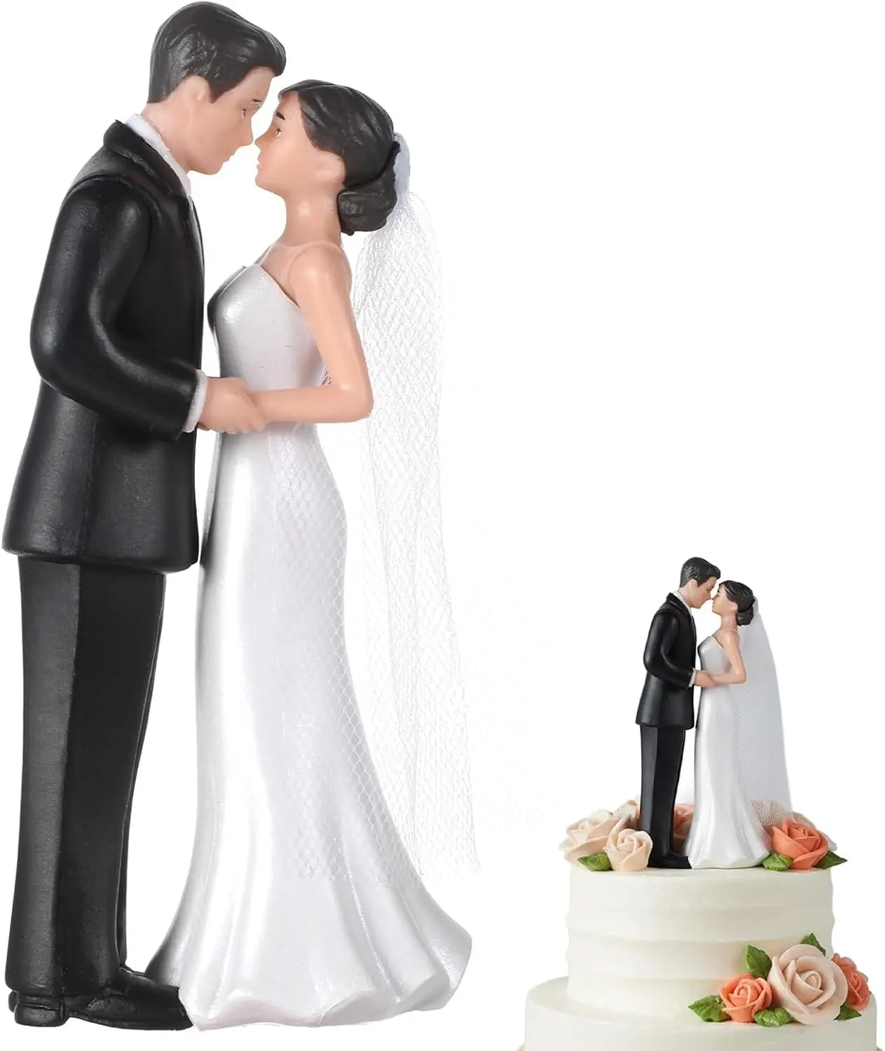 4.3" White Vintage Bride and Groom Figurine Wedding Cake Topper