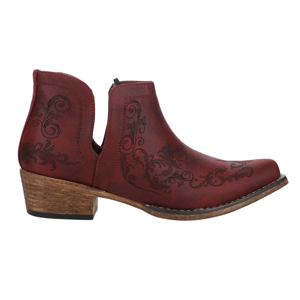 ROPER Womens Ava Laser Embossed Snip Toe Casual Boots Ankle Low Heel 1-2" - Red ROPER Womens Ava Laser Embossed Snip Toe Casual Boots Ankle Low Heel 1-2" - Red