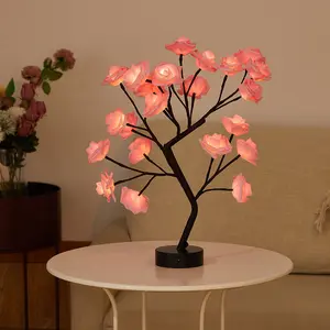Artificial Rose Flower Tree Night Light Battery & USB Operated Tabletop Bonsai Tree Light Valentine's Day Gift Home Decor Wedding Festival Holiday Decorative Table Lamp Lighted Floor Standing Dimmable Warm White
