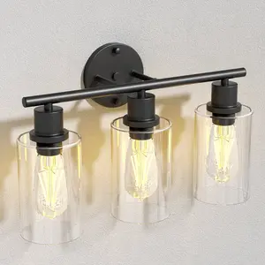 Cshidworld 3-Light Black Dimmable Vanity Light with Clear Glass Shade