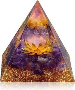 Orgonite Pyramid Amethyst Crystal Sphere With Purple Amethyst Gemstone Orgone Reiki Energy Healing Crystal Pyramid Home Office Decoration , Christmas Gift , Xmas Gift