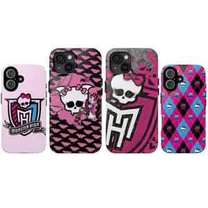 Monster High - Gothic School Spirit Phone Case Pink Skull Bow & Draculaura Pattern Cover for iPhone 17 16 15 14 13 12 11 SE Max Pro