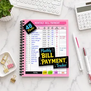 A 4-year monthly bill tracking notebook that can track for 48 months, ideal for family financial planners to record expenses, payment logs, and debt repayment plans