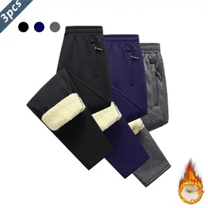 3-Pack Men's Casual Lamb Fur Lined Fleece Pants Winter Drawstring Warm Breathable Keep Warm Lightweight Durable Socks Menswear Pockets Beige Black Gray Blue Plain Sportswear Activewear Athletic