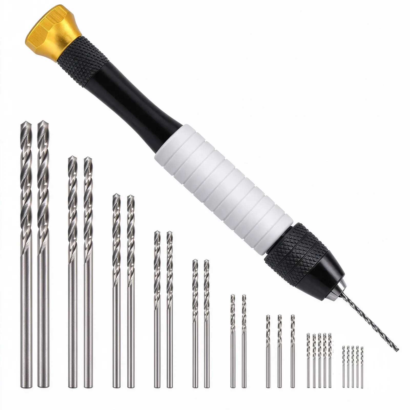 Pin Vise Hand Drill Set with 25 Pcs Micro Twist Drill Bits, Manual Mini Drill for Jewelry Making Resin Wood Plastic Craft Carving Miniatures and DIY Hobby Projects, Drill Bit Diameter 0.02–0.12in