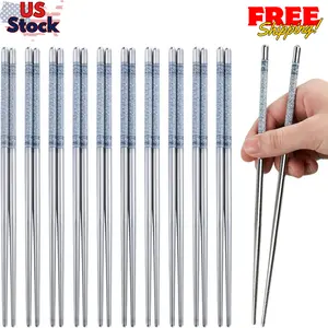 10 Pairs Stainless Steel Chopsticks Dishwasher Safe - 22.4cm/8.82inch, Blue & White