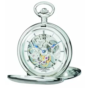 Charles-Hubert Paris  Polished Finish Stainless Steel Double Cover Mechanical Pocket Watch