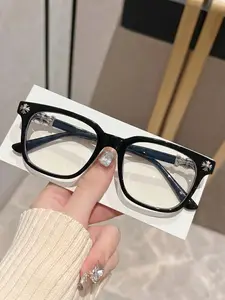 Vintage Square Flat Mirror Glasses, Unisex Luxury Cross Design, Anti-Blue Light, Lightweight Fashion Eyewear, Travel Companion